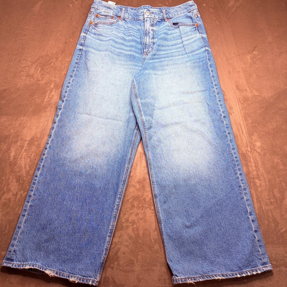 American Eagle Wide Leg Jeans Mens 14 Short Blue Strigid High Rise Baggy Skater
